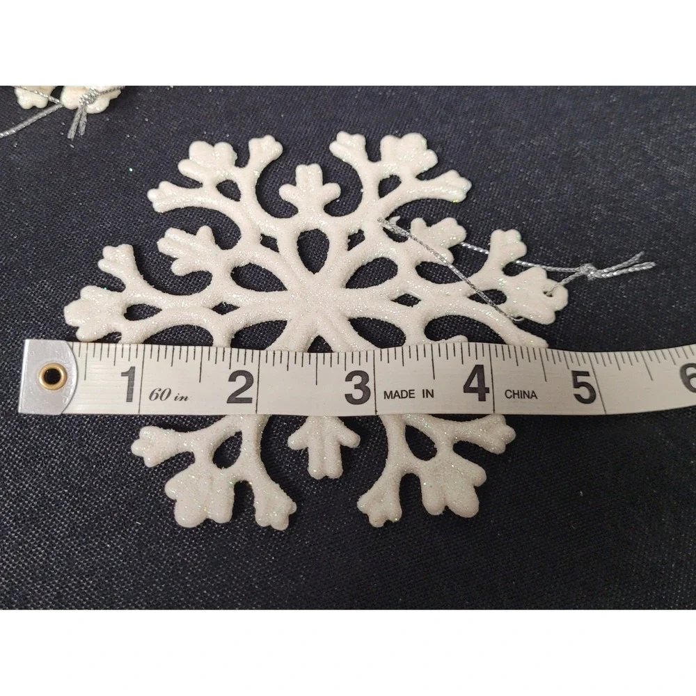 White, Glittery Snowflake Christmas Ornament Plastic (Lot of 7)